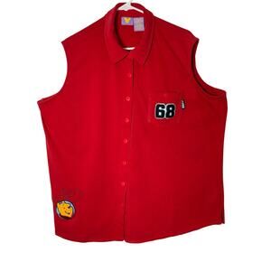 WINNIE THE POOH Womens Sleeveless Vest Plus Size 22 Red Button Up Collar Logo